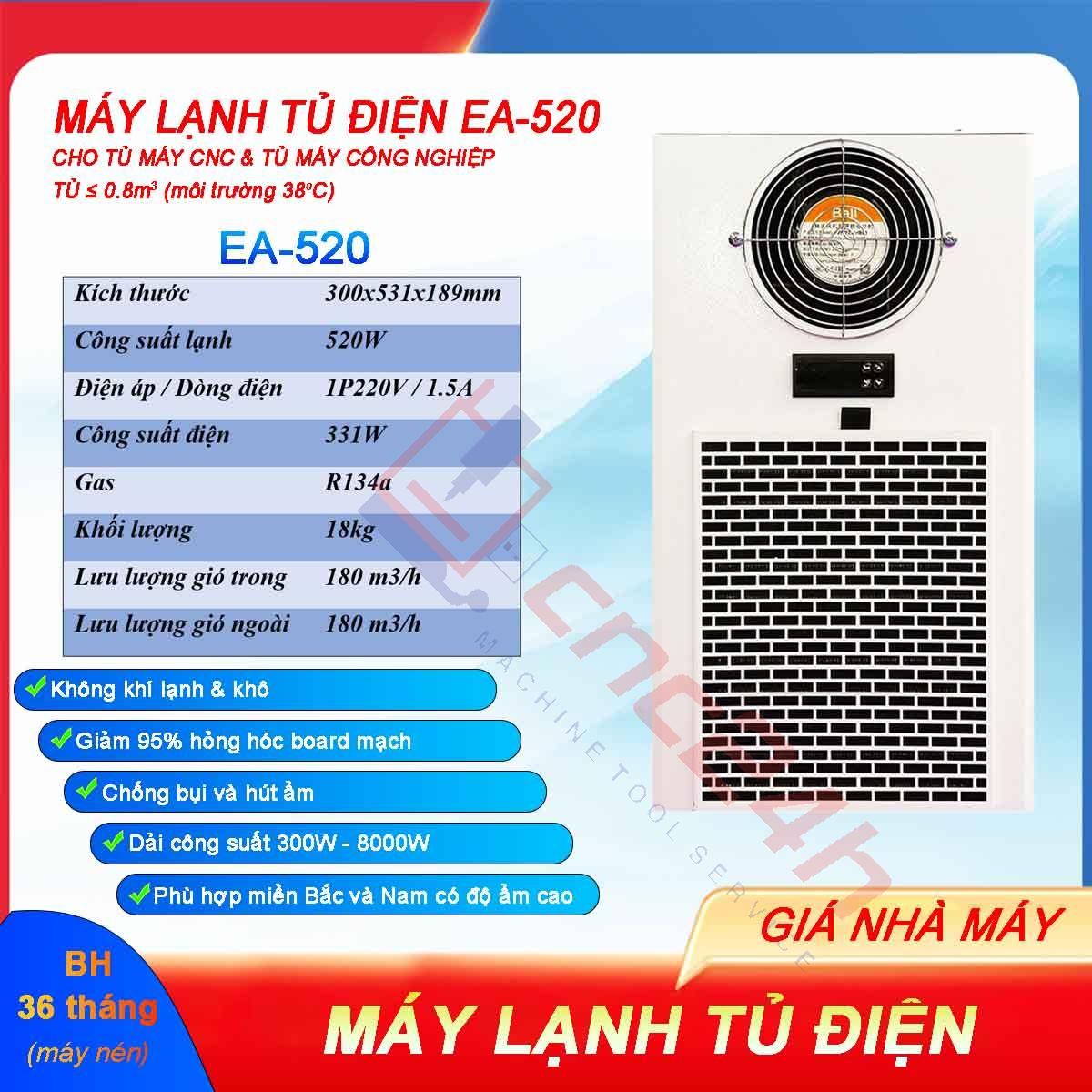 MLTD - EA-520 hdd 0726 Máy lạnh tủ điện EA-520 520W máy lạnh khô cho máy CNC bền, rẻ, hiệu quả cao