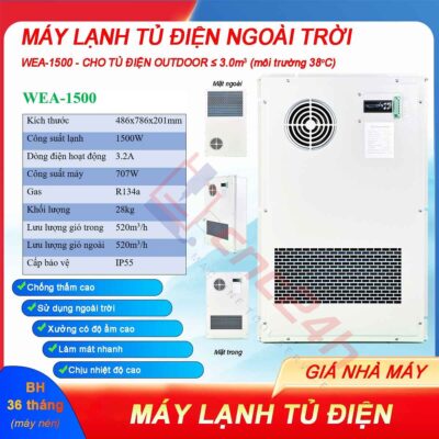 Máy lạnh tủ điện ngoài trời WEA-1500 1500W có độ chống thấm cao, sử dụng ngoài trời hoặc xưởng có độ ẩm cao, làm mát nhanh và chịu nhiệt độ cao. Máy lạnh tủ điện ngoài trời WEA có độ chống thấm cao, sử dụng ngoài trời hoặc xưởng có độ ẩm cao, làm mát nhanh và chịu nhiệt độ cao.