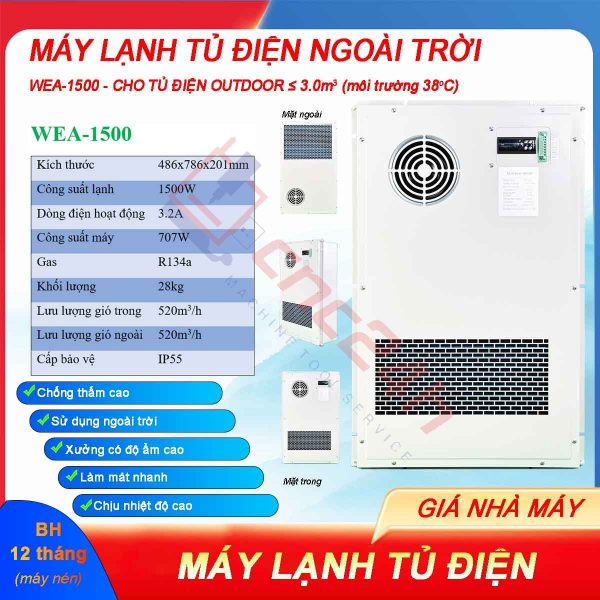 Máy lạnh tủ điện ngoài trời WEA có độ chống thấm cao, sử dụng ngoài trời hoặc xưởng có độ ẩm cao, làm mát nhanh và chịu nhiệt độ cao.