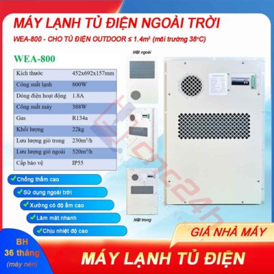 Máy lạnh tủ điện ngoài trời WEA-800 800W có độ chống thấm cao, sử dụng ngoài trời hoặc xưởng có độ ẩm cao, làm mát nhanh và chịu nhiệt độ cao. Máy lạnh tủ điện ngoài trời WEA-800 800W có độ chống thấm cao, sử dụng ngoài trời hoặc xưởng có độ ẩm cao, làm mát nhanh và chịu nhiệt độ cao.