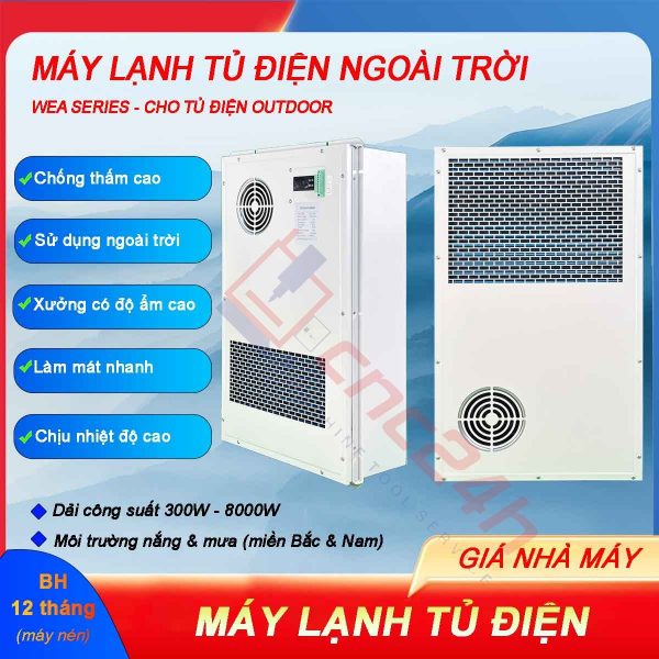 Máy lạnh tủ điện ngoài trời WEA có độ chống thấm cao, sử dụng ngoài trời hoặc xưởng có độ ẩm cao, làm mát nhanh và chịu nhiệt độ cao.
