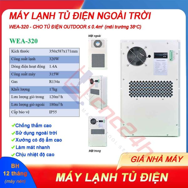 Máy lạnh tủ điện ngoài trời WEA có độ chống thấm cao, sử dụng ngoài trời hoặc xưởng có độ ẩm cao, làm mát nhanh và chịu nhiệt độ cao.