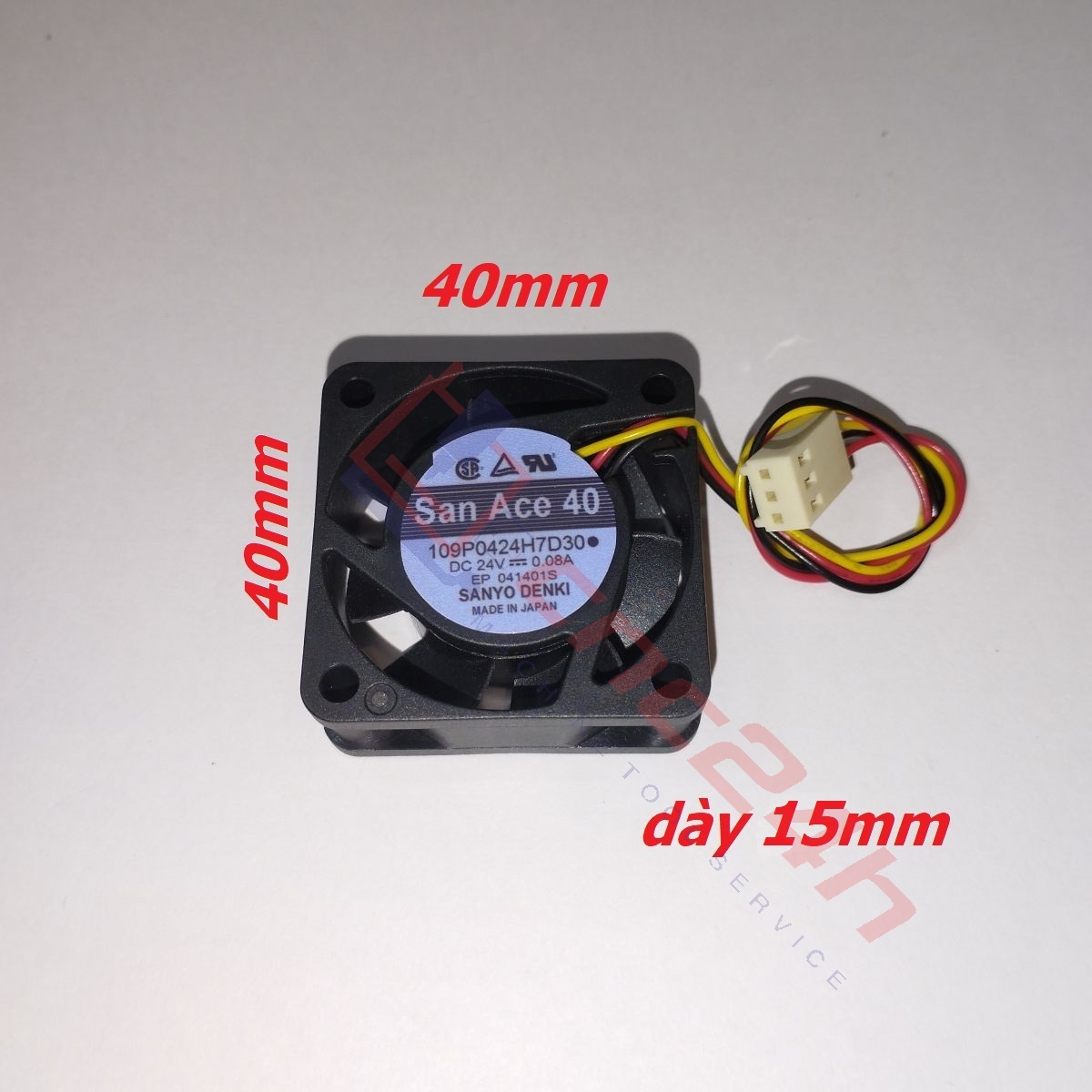 Quạt tản nhiệt 3 dây 40x40x15 4015 SanyoDenki 109P0424H7D30 24V 0.08A. Lắp cho các Controller Fanuc 16/18/21