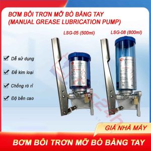 Bơm mỡ bò tay, 500ml / 800ml, thân đế bằng nhôm đúc. Đường kính ống ngõ ra 6mm, tặng kèm đầu chuyển ống 4mm. Phù hợp mỡ bò 0 - 000.