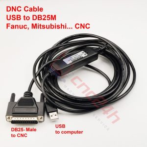Cáp DNC (cáp CNC - RS232 USB to DB25M) sử dụng chip FTDI, chuẩn công nghiệp, dùng cho CNC Fanuc, Mitsubishi, hỗ trợ Win XP/7/8/10/11 32/64bit, LINUX