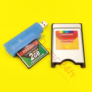 Combo Thẻ CF Transcend cho máy CNC, gồm: 01 thẻ nhớ CF Transcend công nghiệp CF200I, 01 đầu đọc CF USB, 01 adapter CF to PCMCIA của Transcend