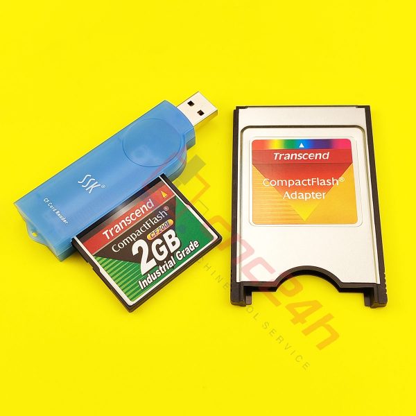 Combo Thẻ CF Transcend cho máy CNC, gồm: 01 thẻ nhớ CF Transcend công nghiệp CF200I, 01 đầu đọc CF USB, 01 adapter CF to PCMCIA của Transcend