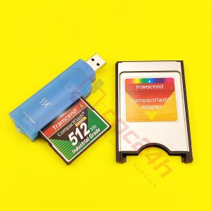 Combo Thẻ CF Transcend cho máy CNC, gồm: 01 thẻ nhớ CF Transcend công nghiệp CF200I, 01 đầu đọc CF USB, 01 adapter CF to PCMCIA của Transcend