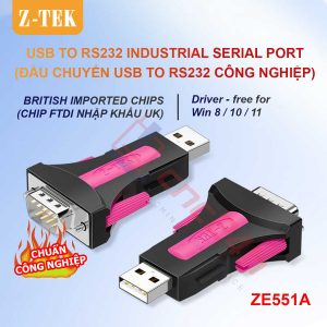 Đầu chuyển USB COM Z-TEK ZE551A (USB to RS232) sử dụng chip FTDI, chuyên dùng cho máy CNC, độ ổn định cao, không lỗi, free driver Win 7/8/10/11, LINUX