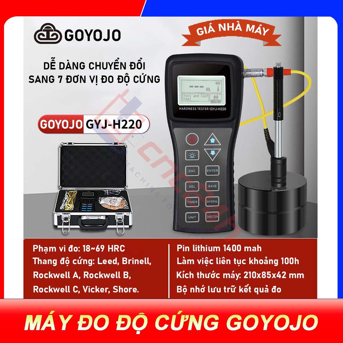 Máy đo độ cứng kim loại cầm tay Goyojo GYJ-H220 là một thiết bị đo độ cứng vật liệu chính xác