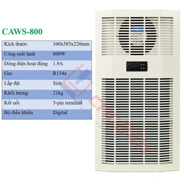Máy lạnh tủ điện khô CAWS-800 800W (điều hòa tủ điện) bản tiêu nước, lắp cho tủ điện máy CNC. Dải công suất lạnh: 300W, 500W, 800W... 2000W.