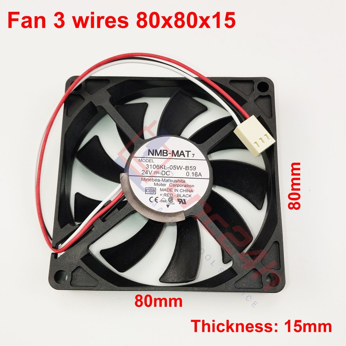Quạt tản nhiệt 3 dây 80x80x15 8015 3106KL-05W-B59 24V 0.16A. Lắp cho các Controller Fanuc 16/18/21