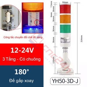 Đèn tháp - Đèn báo CNC - 1/2/3 tầng - Thương hiệu YHKJ - Mới 100%. Chân đế gấp xoay 180 độ. Có còi. Bóng LED. Có công tắc chọn chế độ sáng (ON / BLINK).