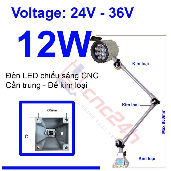 Đèn chiếu sáng máy CNC - Đèn LED cần - 24V hoặc 220V - Có loại Đế Kim Loại và Đế Nhựa. Đế xoay 360 độ và có nhiều khớp nối, dễ dàng điều chỉnh đèn - Chống nước / bụi / dầu / va đập.