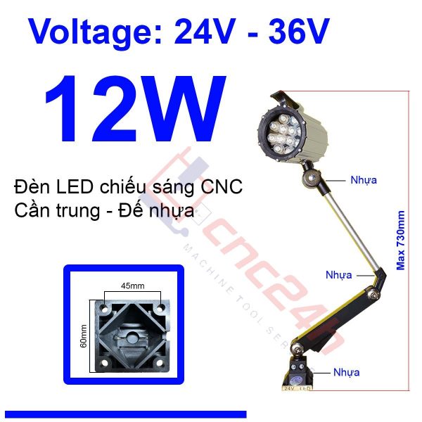Đèn chiếu sáng máy CNC - Đèn LED cần - 24V hoặc 220V - Có loại Đế Kim Loại và Đế Nhựa. Đế xoay 360 độ và có nhiều khớp nối, dễ dàng điều chỉnh đèn - Chống nước / bụi / dầu / va đập.