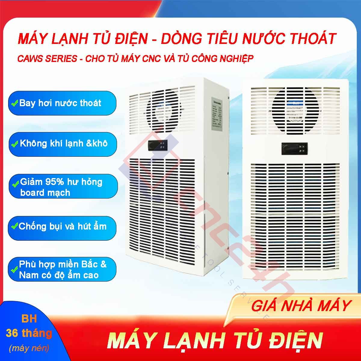 MLTD - CAWS - hdd all 0726 Máy lạnh tủ điện khô CAWS-1500 1500W (điều hòa tủ điện) bản tiêu nước, lắp cho tủ điện máy CNC. Dải công suất lạnh: 300W, 500W, 800W... 2000W.