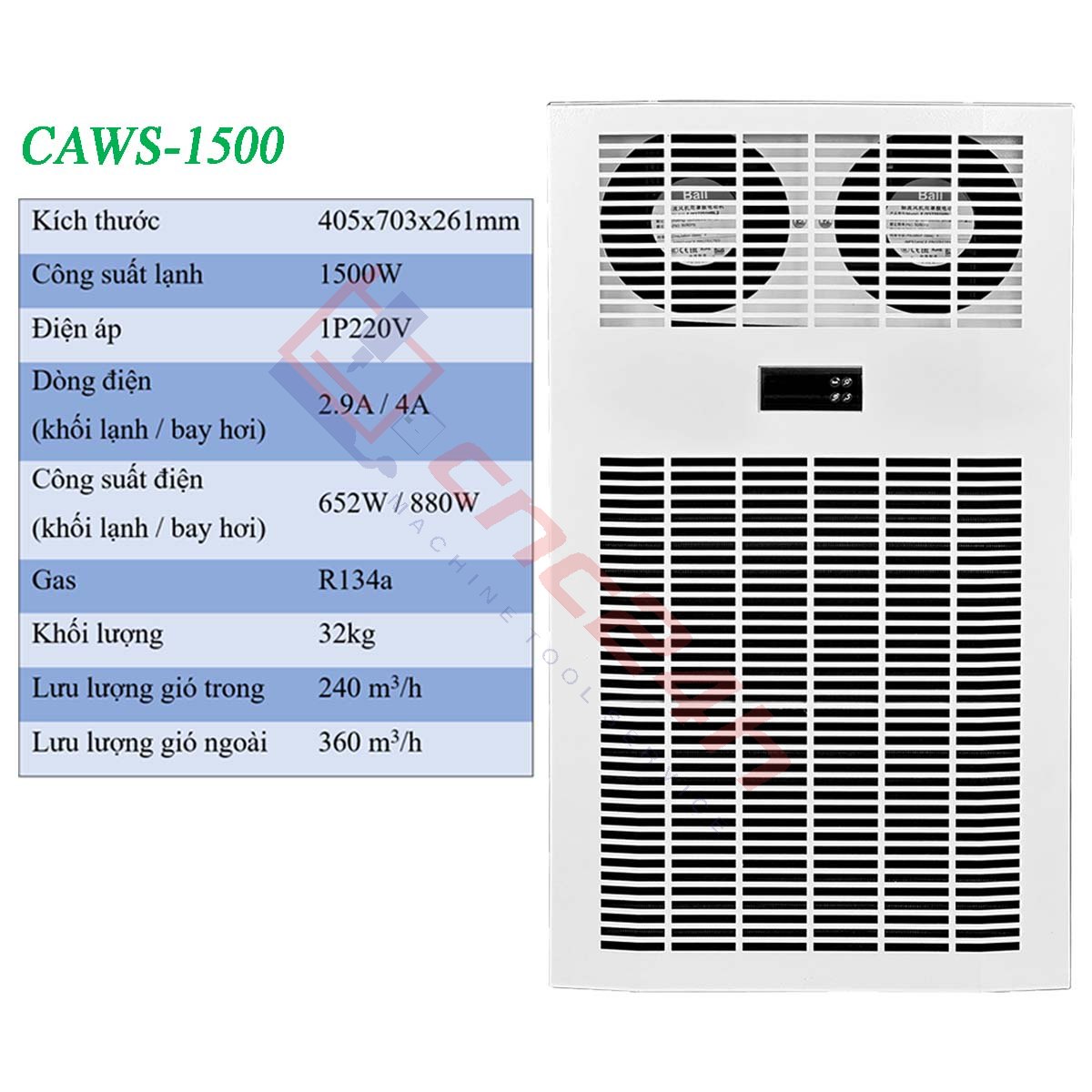 May lanh tu dien CAWS-1500 - h12 Máy lạnh tủ điện khô CAWS-1500 1500W (điều hòa tủ điện) bản tiêu nước, lắp cho tủ điện máy CNC. Dải công suất lạnh: 300W, 500W, 800W... 2000W.