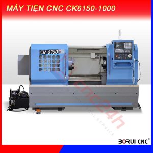 Máy tiện CNC CK6150-1000, chính hãng Borui, giá nhà máy. Mâm cặp 10inch (254mm) loại thủy lực 3 chấu, đk tiện max 500mm, hành trình tiện max 1000mm.
