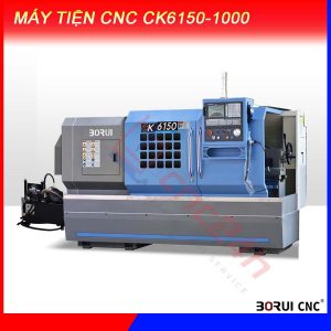 Máy tiện CNC CK6150-1000, chính hãng Borui, giá nhà máy. Mâm cặp 10inch (254mm) loại thủy lực 3 chấu, đk tiện max 500mm, hành trình tiện max 1000mm.