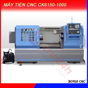 Máy tiện CNC CK6163-1500, chính hãng Borui, giá nhà máy. Mâm cặp 12inch (304mm) loại thủy lực 3 chấu, đk tiện max 630mm, hành trình tiện max 1500mm, sai số 0.01mm