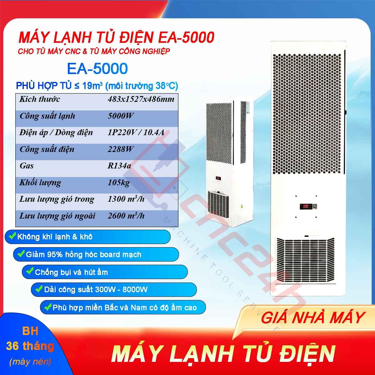 MLTD - EA5000 hdd 0726 Máy lạnh tủ điện EA-5000 5000W máy lạnh khô cho máy CNC bền, rẻ, hiệu quả cao