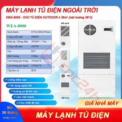 Máy lạnh tủ điện ngoài trời WEA-8000 8000W có độ chống thấm cao, sử dụng ngoài trời hoặc xưởng có độ ẩm cao, làm mát nhanh và chịu nhiệt độ cao. Máy lạnh tủ điện ngoài trời WEA-8000 8000W có độ chống thấm cao, sử dụng ngoài trời hoặc xưởng có độ ẩm cao, làm mát nhanh và chịu nhiệt độ cao.